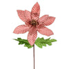 Vickerman RG223158 22" Rose Gold Velvet Glitter Trim Poinsettia 6 Per Bag.