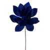 Vickerman RG223302 22" Blue Velvet Sheen Glitter Trim Poinsettia Stem 4 Per Bag.