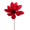 Vickerman RG223303 22" Red Velvet Sheen Glitter Trim Poinsettia Stem 4 Per Bag.