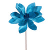 Vickerman RG223312 22" Turquoise Velvet Sheen Glitter Trim Poinsettia Stem 4 Per Bag.