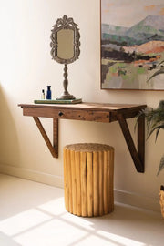 Rustic Reclaimed Wood Wall Desk With Built-In Drawer 19.5