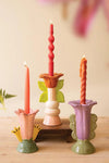 Set of 3 Ceramic Flower Taper Candle Holders Multicolor 8.5" H by Kalalou