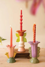 Set of 3 Ceramic Flower Taper Candle Holders Multicolor 8.5" H by Kalalou