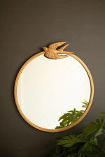 Antique Gold Round Wall Mirror With Sculptural Bird Accent 25.5" H by Kalalou