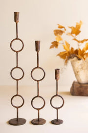 Set of 3 Forged Metal Brass Taper Candle Holders With Distressed Finish 23.5