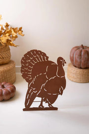 Rustic Iron Turkey Sculptural Accent With Foldable Easel Back 24