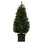 Vickerman S182751LED 5' X 32" Potted Mixed Berry Pine Artificial Christmas Tree Warm White Dura-Lit LED Lights