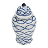 Sagebrook Home 16644-01 Ceramic, 9" Chain Temple Jar Lid, Blue/White