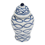Sagebrook Home 16644-01 Ceramic, 9" Chain Temple Jar Lid, Blue/White