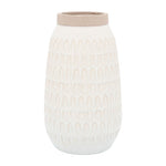 Sagebrook Home 16945-02 Ceramic, 10" Carved Vase, Beige