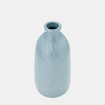Sagebrook Home 17930-01 Ceramic, 9" Plaid Textured Vase, Cameo Blue
