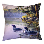 18" Loon Family Pillow – Water Bird Themed Climaweave Accent by Manual Woodworkers
