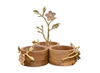 POSH DIKUR SW0002 3-Section Joined Wooden Serving Bowls With Floral Metal Design