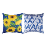 Blue Sunflower Zigzag Print - 18" Pillow Square Climaweave Outdoor by Manual Woodworkers
