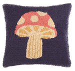 Mushroom Hooked Pillow Cover – 16x16 inch Cotton Blend Decor by Manual Woodworkers