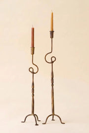 Set of 2 Antique Brass Forged Iron Taper Candle Holders 30