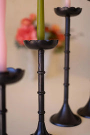 Set of 4 Cast Iron Floral Taper Candle Holders With Distressed Finish 20