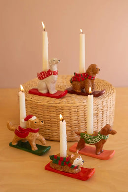 Set of 5 Ceramic Dog Taper Candle Holders 6.5