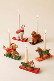 Set of 5 Ceramic Dog Taper Candle Holders 6.5
