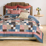 Greenland Home Fashions – Shiloh Calico Quilt Set, Oversized with 100% Polyester Face & Cotton Back, Machine Quilted Rustic Style, Set of 3