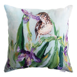Sparrow On Spring Iris Outdoor Throw Pillow -18"x18" Climaweave Polyester Accent by Manual Woodworkers