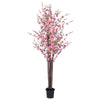 Vickerman T133002-07 6' Artificial Hot Pink Blossom Tree In Black Planters Pot.