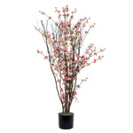 Vickerman T133003-06 4' Artificial Hot Pink Blossom Tree In Black Planters Pot.