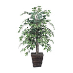 Vickerman TBU0240-0414 4' Artificial Variegated Ficus Bush Square Willow Basket.