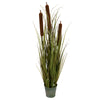 Vickerman TD190636 36" Artificial Potted Green Grass With Cattails In Iron Pot.