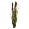 Vickerman TD190648 48" Artificial Potted Grass With Brown Cattails.