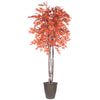 Vickerman TDX3760-RB 6' Artificial Orange Maple Deluxe Tree Brown Round Plastic Container.