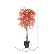 Vickerman TDX3760-RG 6' Artificial Orange Maple Deluxe Tree Gray Round Plastic Container.