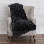 Lux Faux Fur & Velvet Throw – 70" W x 57" L Channeled Luxury Accent Blanket for Sofa & Bed By Cloud9