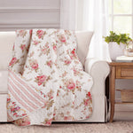 Spring Rose Floral Quilted Throw Blanket 60"x50" – Cotton Pink Peach Cottage Style By Cozy Line Home Fashions