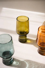 Set of Glass Tumblers With Jewel Tone Colors And Solid Glass Bases 6.5