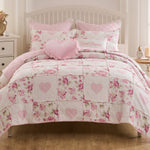 Veronica’s Hearts Pink 3-Piece Quilt Set – Reversible Cotton & Microfiber Quilt with Shams by Greenland Home Fashions