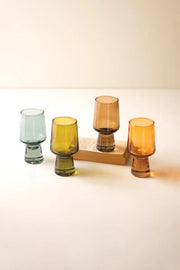 Set of Glass Tumblers With Jewel Tone Colors And Solid Glass Bases 6.5