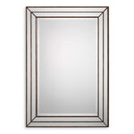 Decorative Wall Mirror – 33 7/8" H Metallic Bronze Grooved Frame with Mirror Inlays and Beveled Center Glass by One Pixie Street