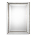 Wall Mirror 33.87"H Metallic Silver MDF – Grooved Texture Frame with Mirror Inlays Modern Decor By One Pixie Street