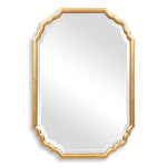 Vanity Wall Mirror 31.5"H Lightly Antiqued Gold MDF – Curved Corner Frame Modern Decor By One Pixie Street