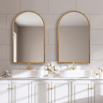 Arch Style Wall Mirror Lightly Antiqued Gold Leaf Metal Frame With Thin Profile – 39"H Decorative Accent Mirror for Living Room by One Pixie Street