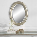 Wall Mirror Metallic Silver Oval 29.25" H Vertical or Horizontal Hanging by One Pixie Street