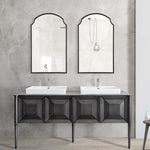 Arch Top Wall Mirror with Scalloped Corner Satin Black Metal Frame Decorative Accent Mirror for Bathroom Vanity Entryway - 36"H by One Pixie Street
