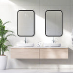 Rounded Corner Rectangular Wall Mirror with Matte Black Frame Decorative Accent Mirror for Bathroom Entryway Bedroom - 34"H by One Pixie Street