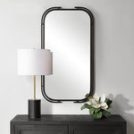 Matte Black Rectangular Wall Mirror with Frame Within Frame Design Accent Mirror for Bathroom Entryway Bedroom - 40"H by One Pixie Street