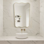 Accent Wall Mirror – Warm Gold MDF Frame with Sculptural Undulating Edges 36"H Mirror for Entryway Decor by One Pixie Street