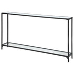 Slim Console Table – 56" W Satin Black Metal Frame with Mirrored Top and Tempered Glass Lower Shelf By One Pixie Street