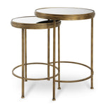 Nesting Side Tables 24.125" H Antique Brushed Gold Iron Frame Mirrored Top Modern Accent Furniture Set of 2 By One Pixie Street