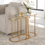 Modern Oval Accent Nesting Tables Set of 2 with Antique Brushed Brass Frame and Glass Top - 24"H by One Pixie Street