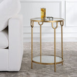 Modern Round Accent Table with Antique Gold Frame Mirrored Top and Glass Shelf for Living Room Bedroom - 24.25"H by One Pixie Street
